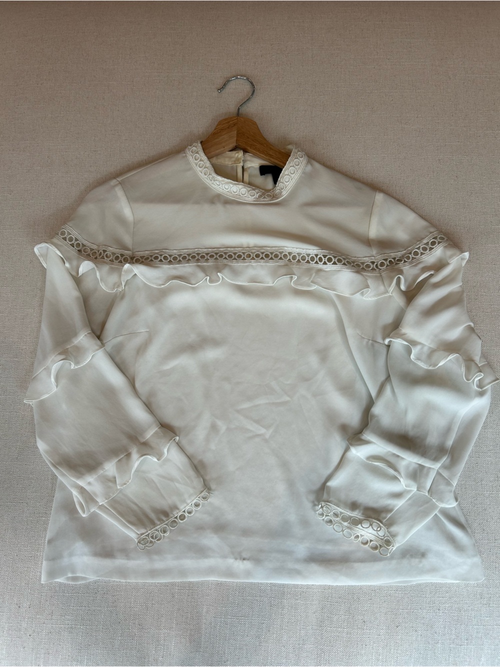 J. Crew Ivory Ruffle Trim Long Sleeve Blouse